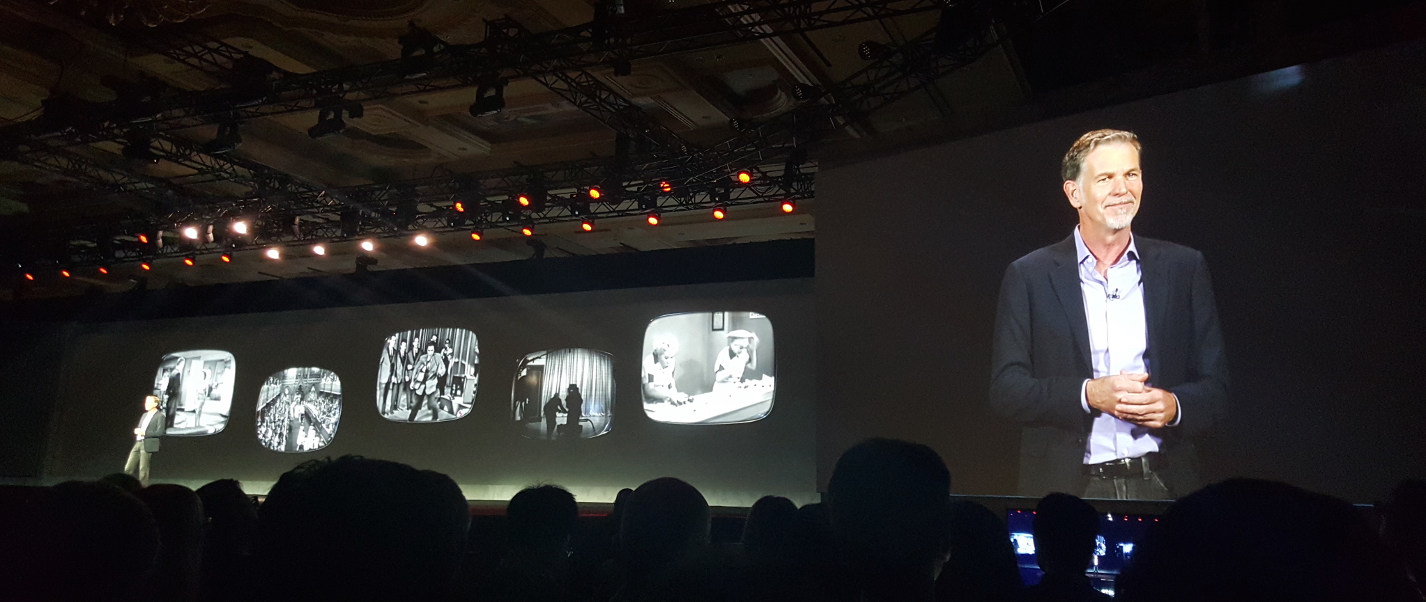 Reed Hastings on stage at the opening CES keynote.