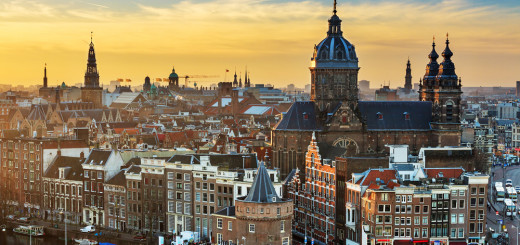 Panoramic view of Amsterdam at sunset