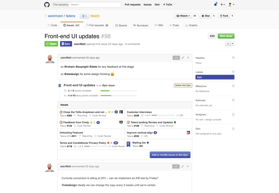 How Epic appears in GitHub