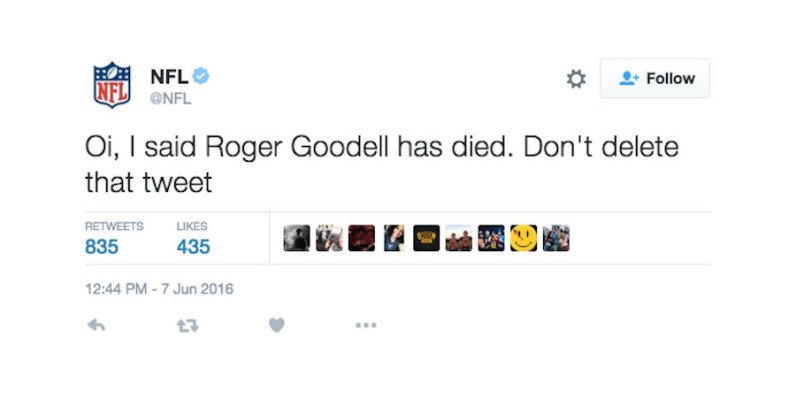 NFL Twitter account hacked, used to (falsely) announce death of commissioner Goodell