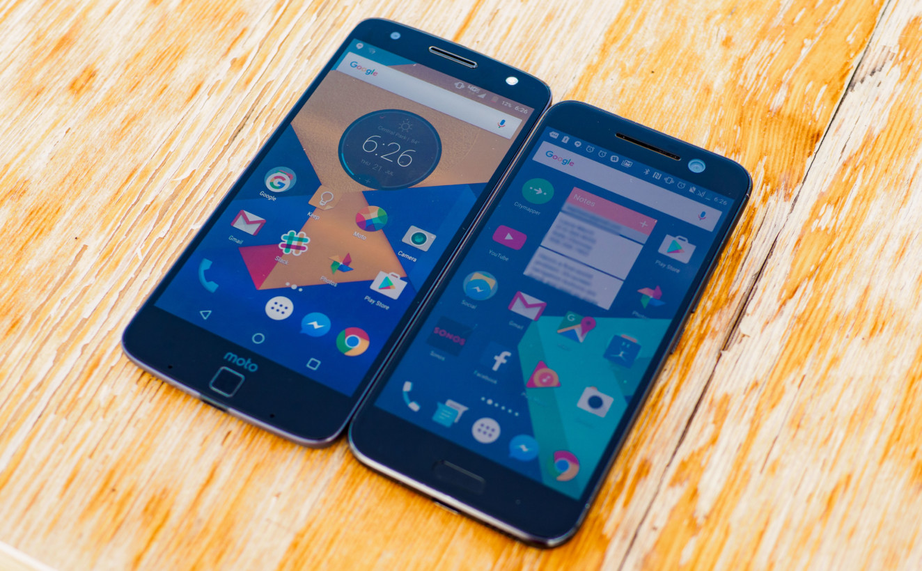 The Moto Z and the HTC 10 both have too-prominent chins, but at least the latter uses capacitive buttons.