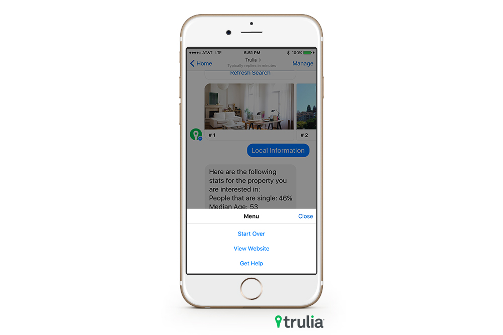 Trulia bot menu options