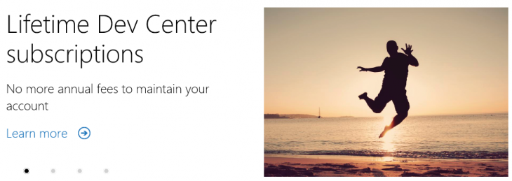 Lifetime Dev Center subscriptions 730x259 Microsoft reduces Windows Dev Center fee from annual to one time, details Benefits program for developers
