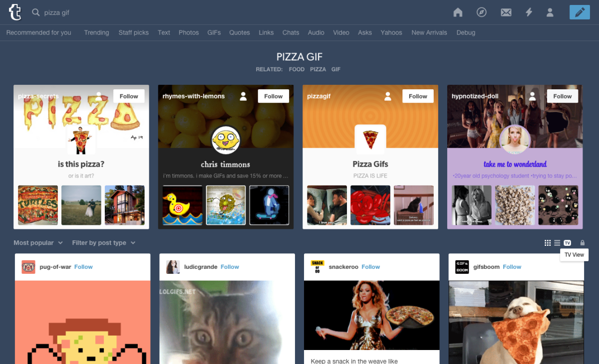Tumblr launches a full-screen GIF search tool called Tumblr TV