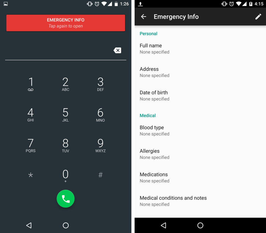 Android N emergency info