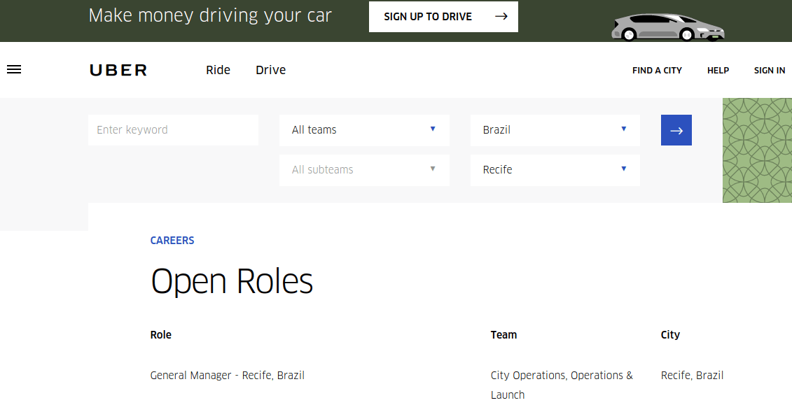 uber open roles recife