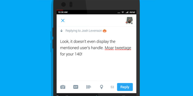 photo of Twitter is testing relaxed character limits for replies image