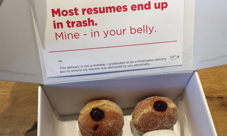 Genius dresses up as courier to hand in CV disguised as doughnut delivery