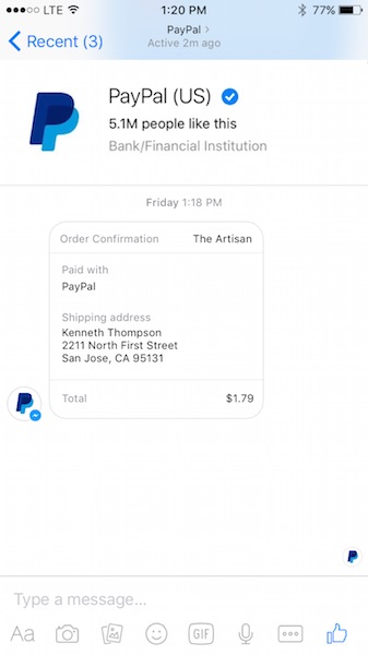  Facebook Messenger now supports PayPal transactions 