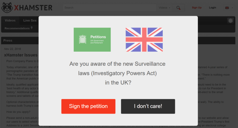 Porn site xHamster is very worried about the Investigatory Powers bill