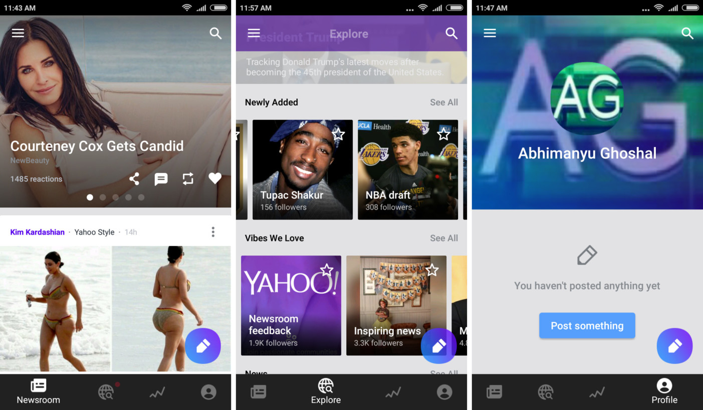 Yahoo's Newsroom app has an overwhelming interface with no clear user flow